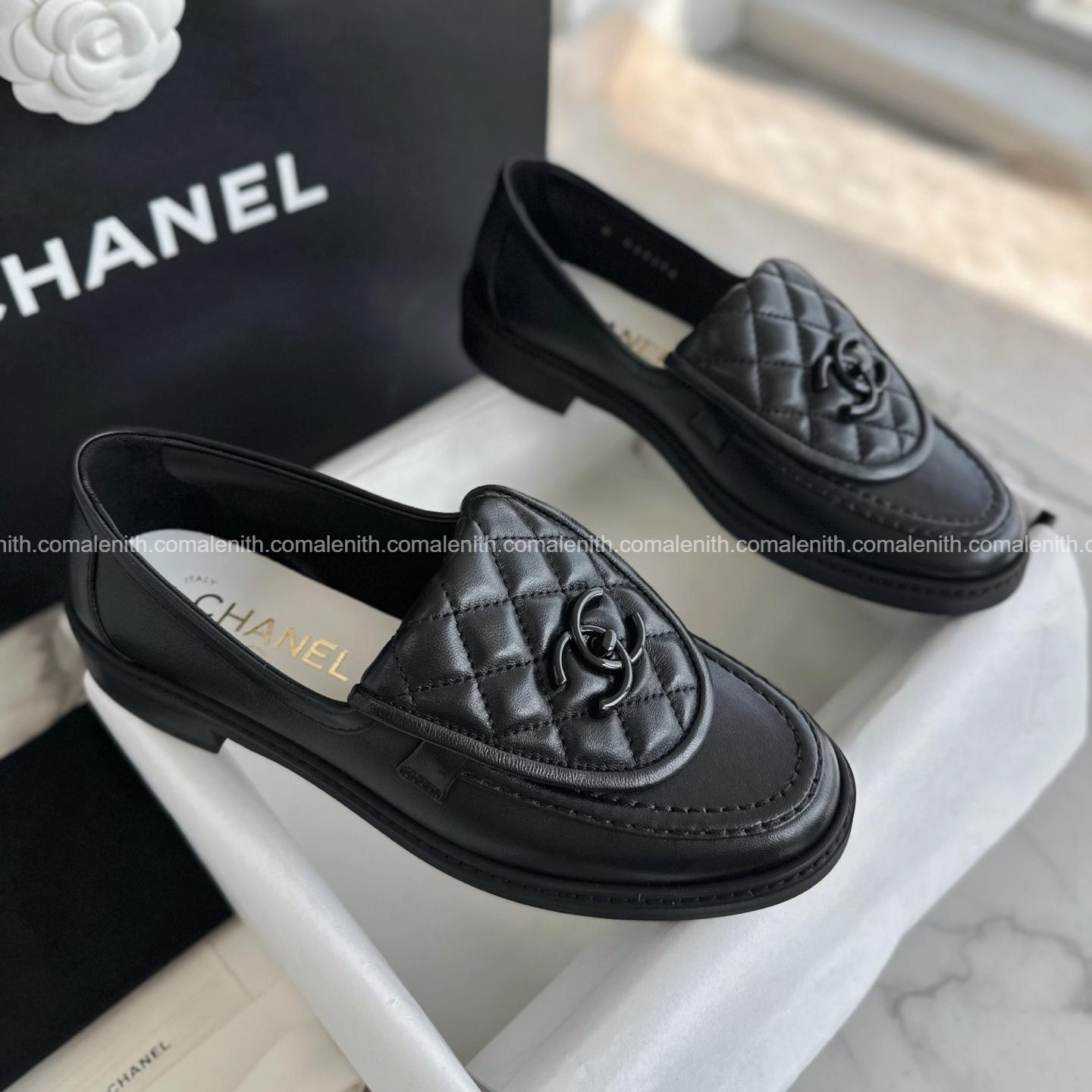 Chanel 24C Black Buckle Flap Loafers
